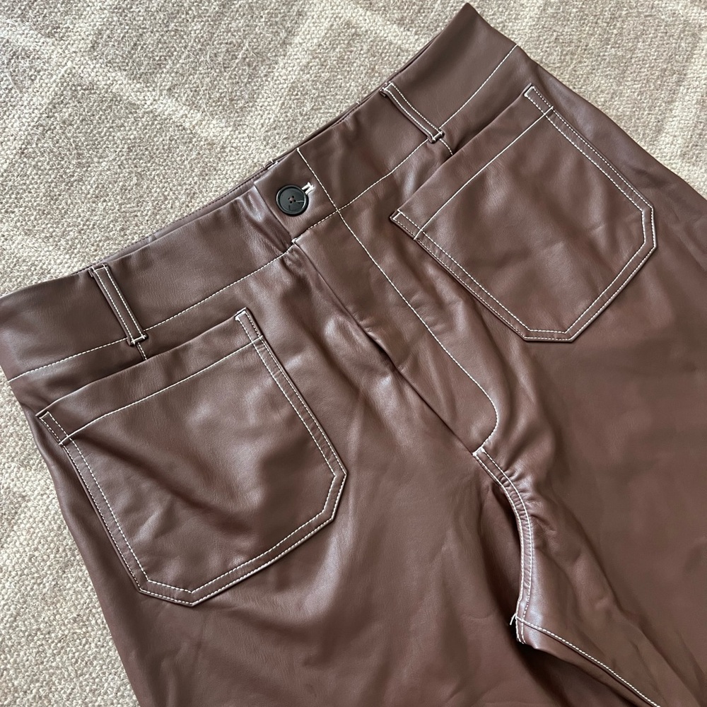 Maeve Colette Chocolate Brown Crop Vegan Leather Pant - Picture 5 of 10